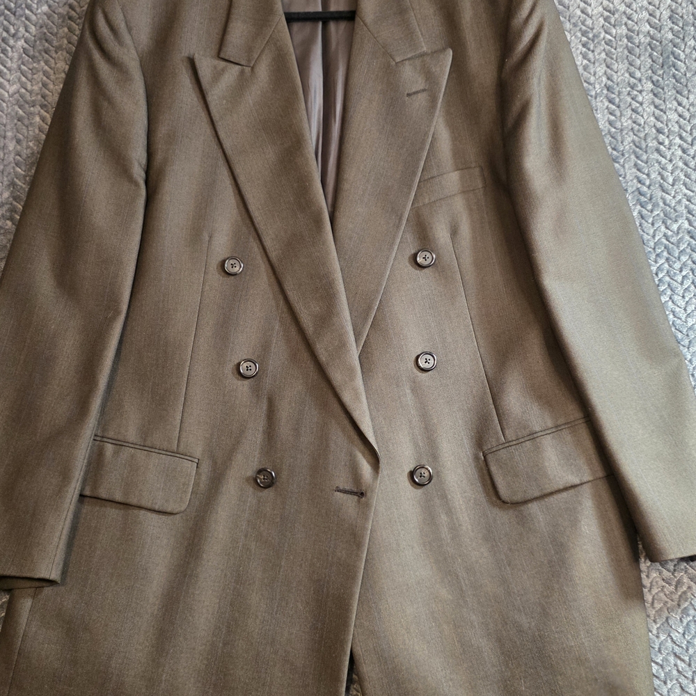 Burberrys Men's Brown Blue Stripe Wool Double-Breasted Blazer Vintage Luxury 42